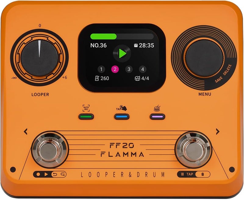 FLAMMA FF20 Looper Pedal Drum Machine, Drum Looper Guitar Pedal with Screen, 300 Min Recording, 220 Drum Grooves, 100 Loop Slots, Time Stretch, Auto Record, USB & Headphone Out, for Guitar and Bass - Image 1